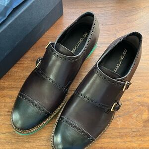 Sergio Rossi Men's Dark Brown Double Monk Strap Cap Toe US9/UK8 NIB